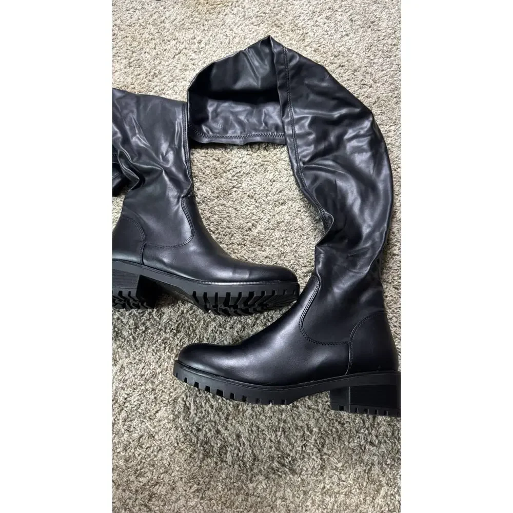 Azelea Wang Womens Surgical Black Faux Leather Over the Knee Boots Size 10